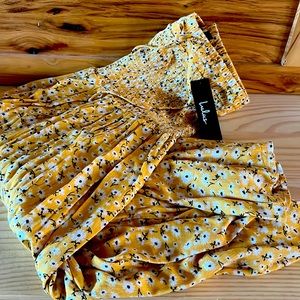 rouched-waist Sunflower Yellow Midi Skirt